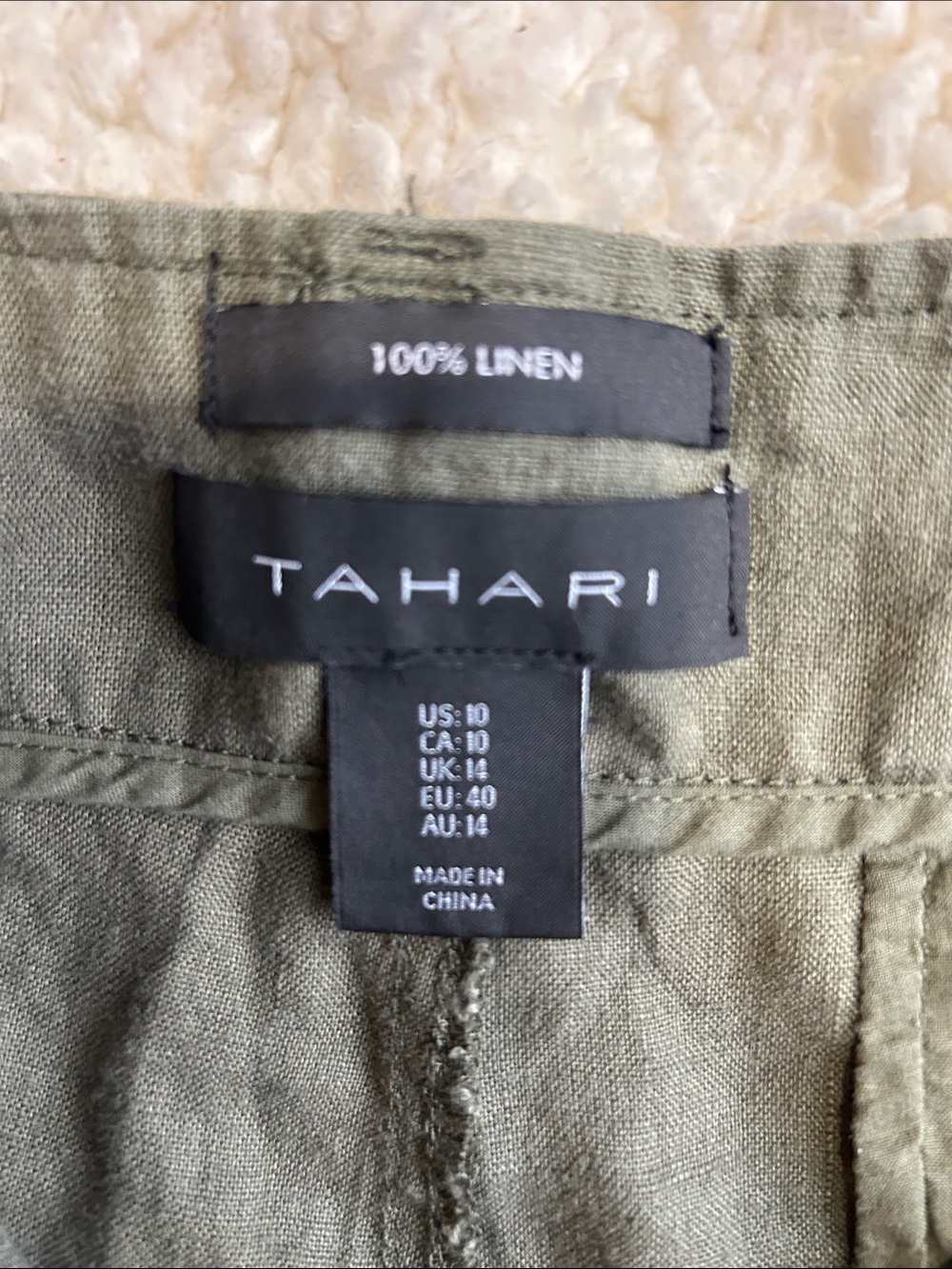 Tahari Olive Green Straight-Leg 100% Linen Pants - Picture 3 of 5